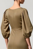 Olive A Line Satin Square Neck Long Wedding Guest Dress