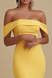 Yellow Satin Mermaid Off the Shoulder Long Formal Dress