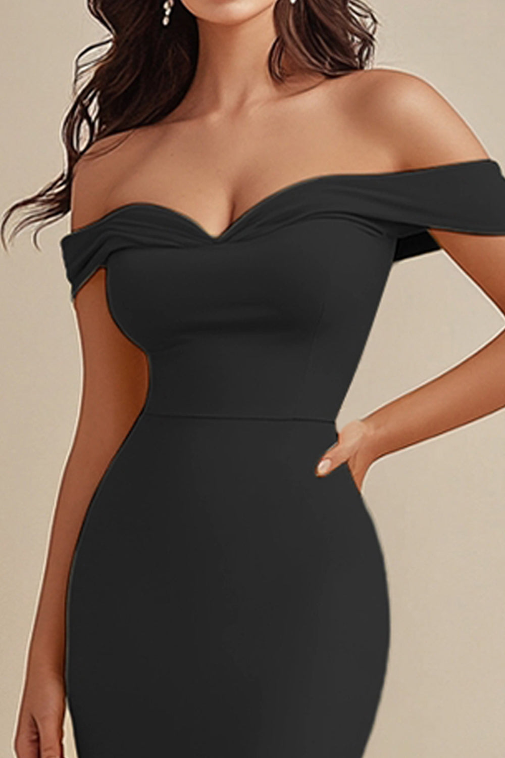 Black Satin Off the Shoulder Mermaid Long Formal Dress