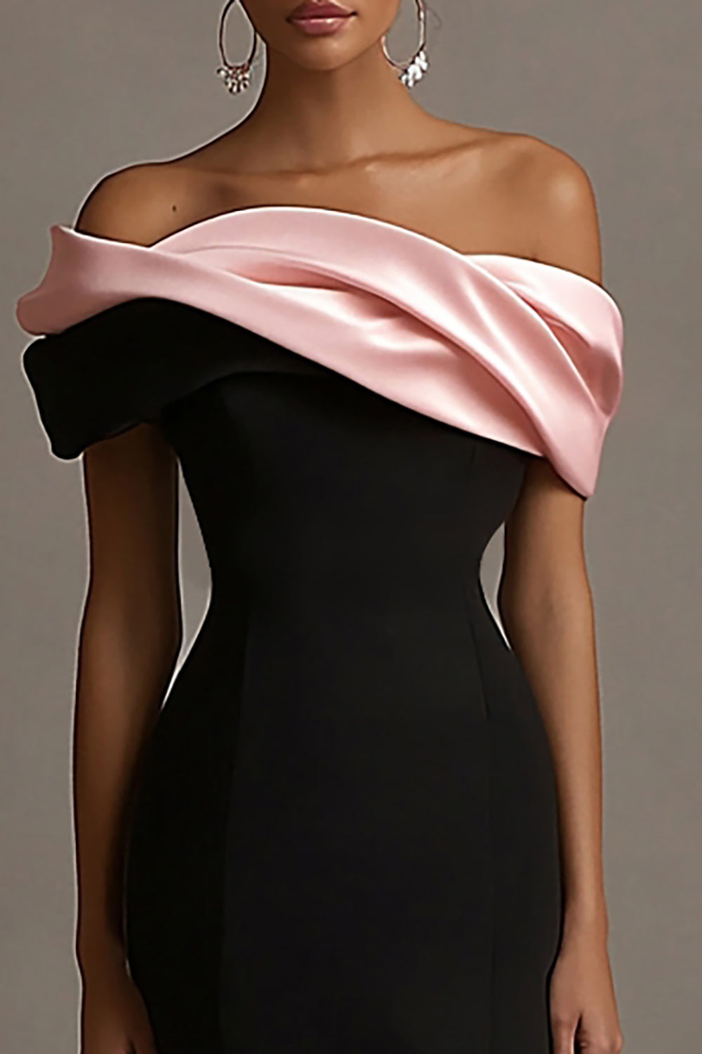 Black Pink Satin Off the Shoulder Mermaid Long Formal Dress