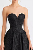Black A Line Tulle Sweetheart Long Formal Dress with Lace
