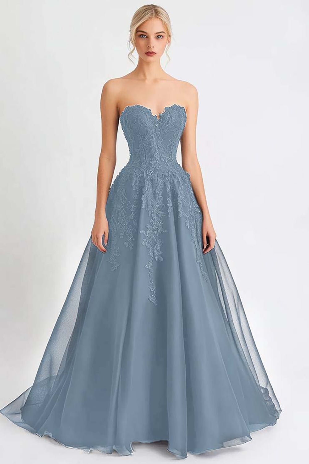 Black A Line Tulle Sweetheart Long Formal Dress with Lace