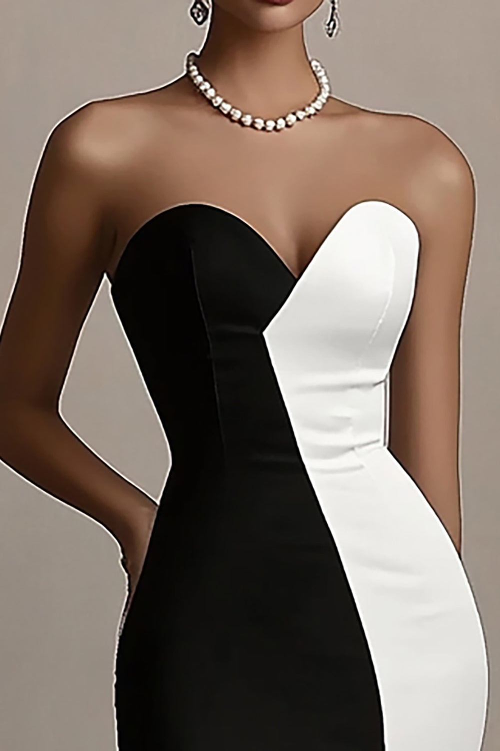 Black White Sheath Satin Sweetheart Long Formal Dress with Slit