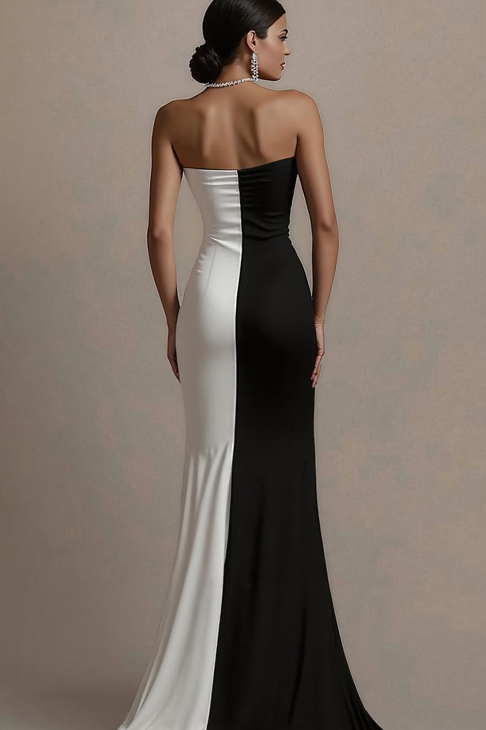 Black White Sheath Satin Sweetheart Long Formal Dress with Slit