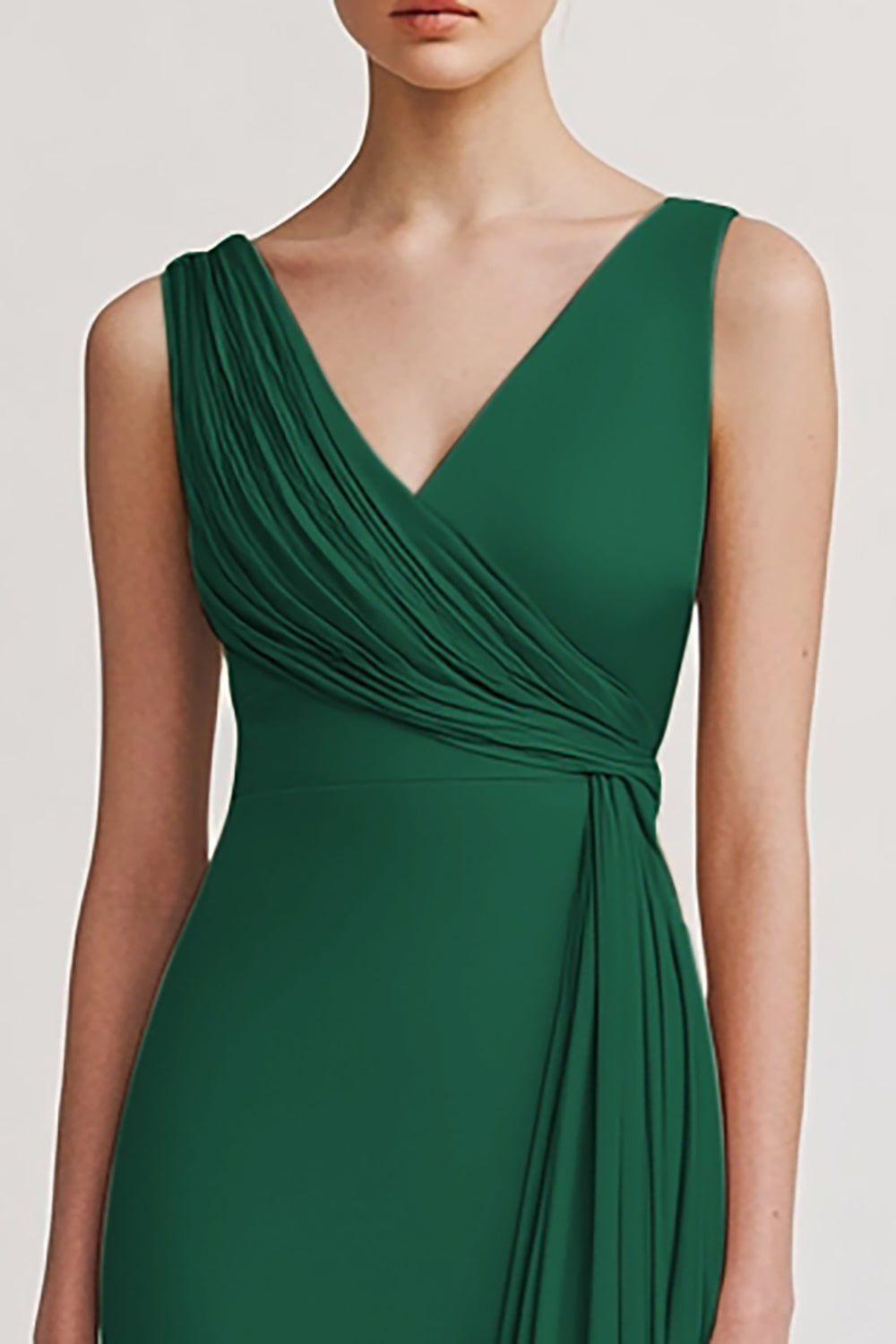 Black Satin V Neck Sheath Ruched Long Formal Dress