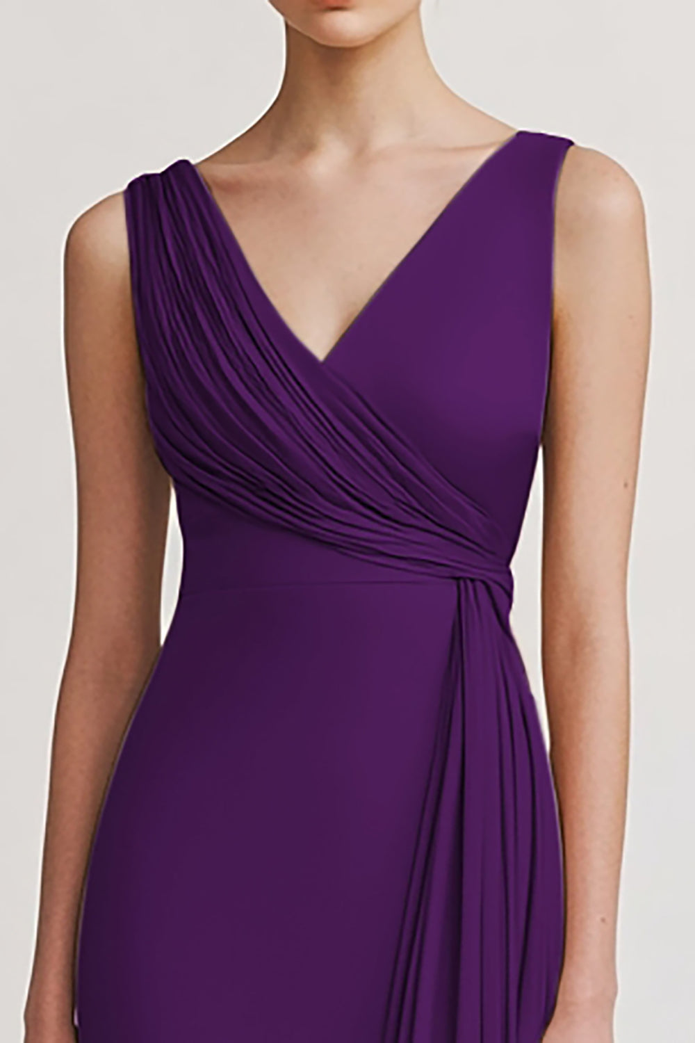 Black Satin V Neck Sheath Ruched Long Formal Dress