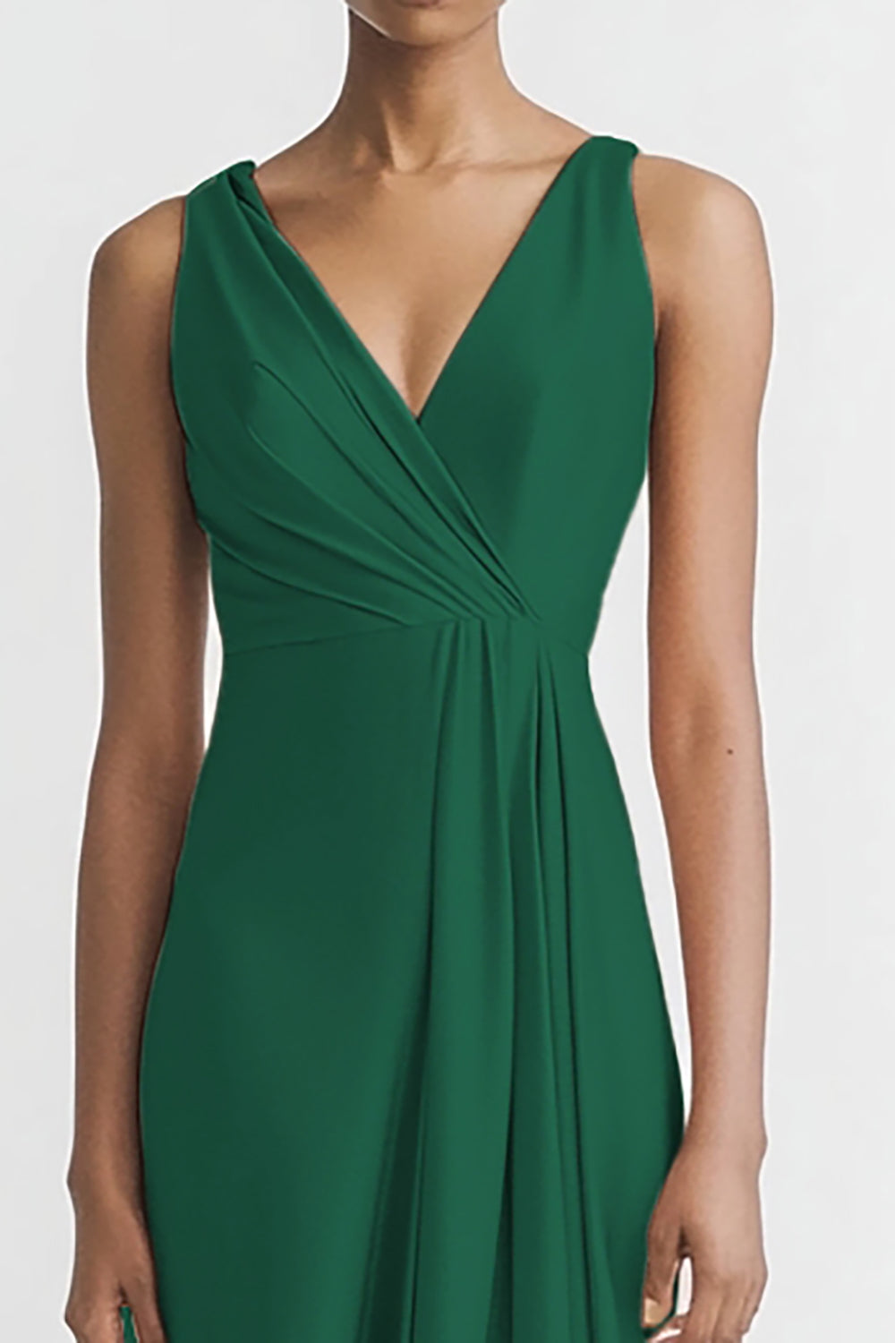 Pink Satin V Neck Sheath Ruched Long Formal Dress