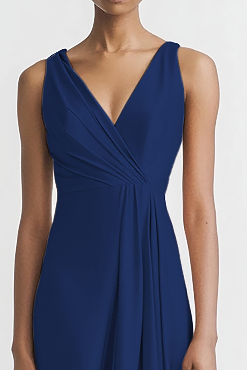 Pink Satin V Neck Sheath Ruched Long Formal Dress