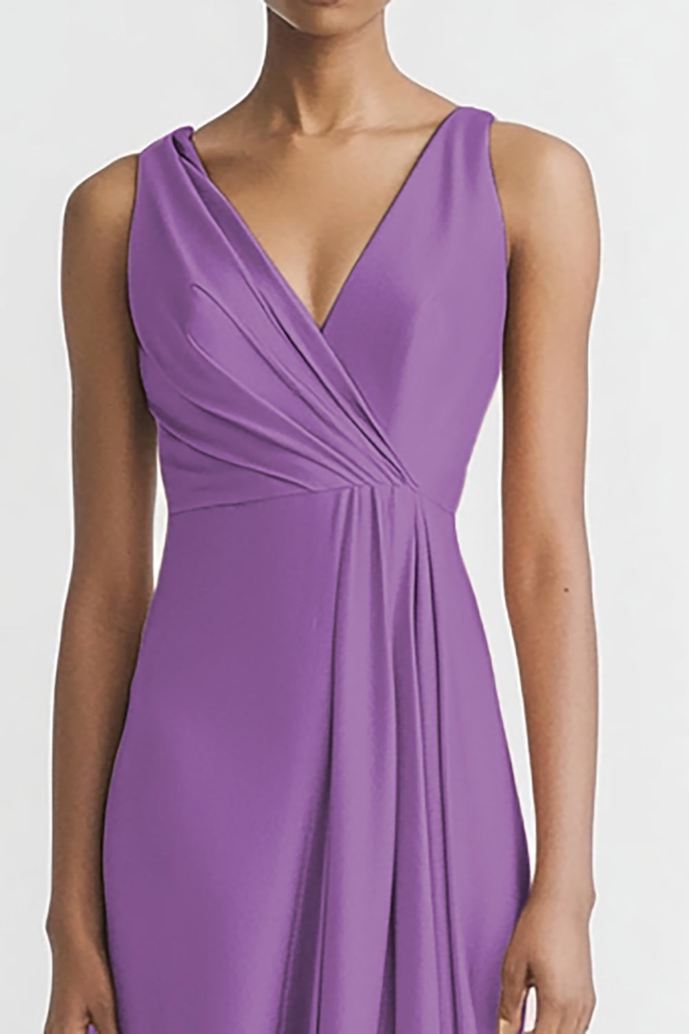 Pink Satin V Neck Sheath Ruched Long Formal Dress
