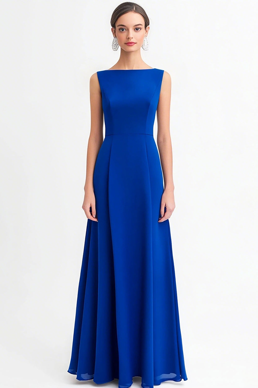 Royal Blue Chiffon A Line Boat Neck Long Formal Dress