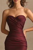 Burgundy Satin Mermaid Sweetheart Ruched Long Formal Dress