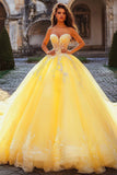 Ball Gown Strapless Yellow Appliqued Quinceanera Dress