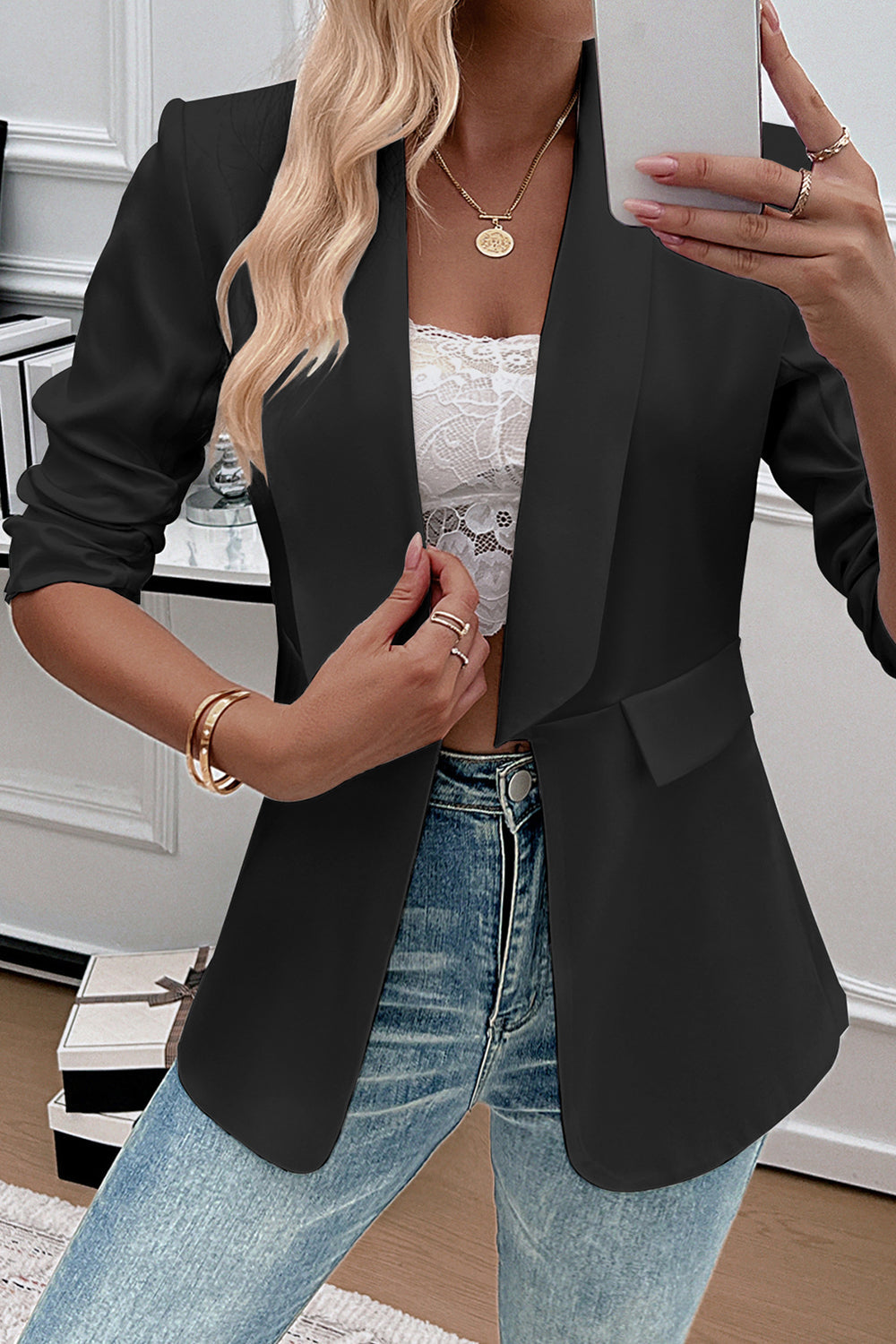 Casual White Shawl Lapel Women's Blazer