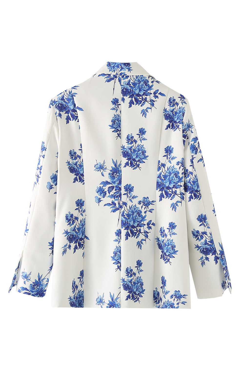 Blue Floral Notched Lapel One Button Women's Blazer