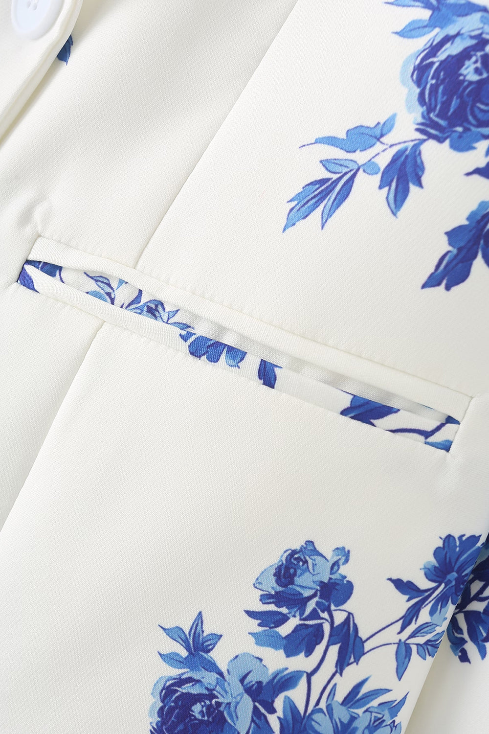 Blue Floral Notched Lapel One Button Women's Blazer