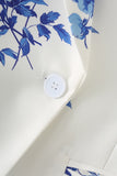 Blue Floral Notched Lapel One Button Women's Blazer