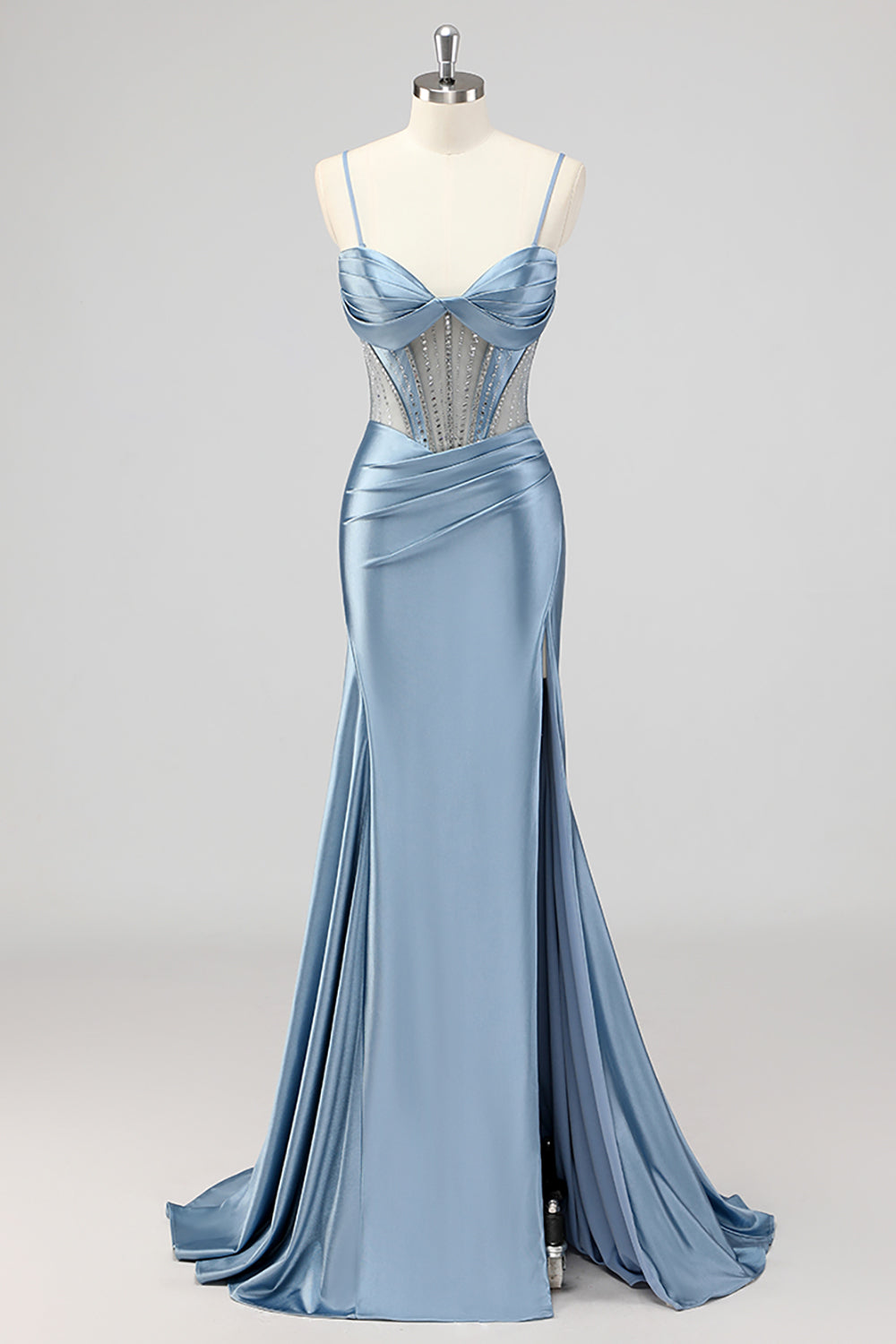 Sparkly Mermaid Grey Blue Corset Beaded Long Formal Dress