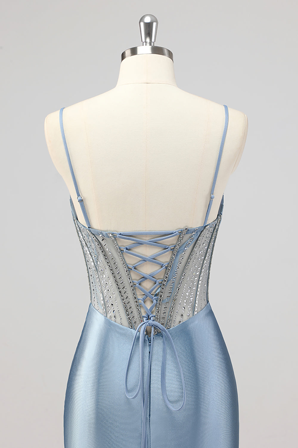 Sparkly Mermaid Grey Blue Corset Beaded Long Formal Dress