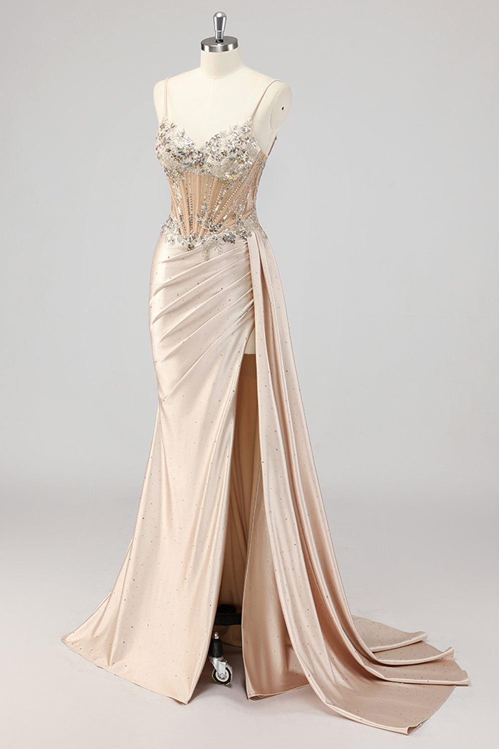 Sparkly Champagne Mermaid Corset Long Formal Dress with Sequins