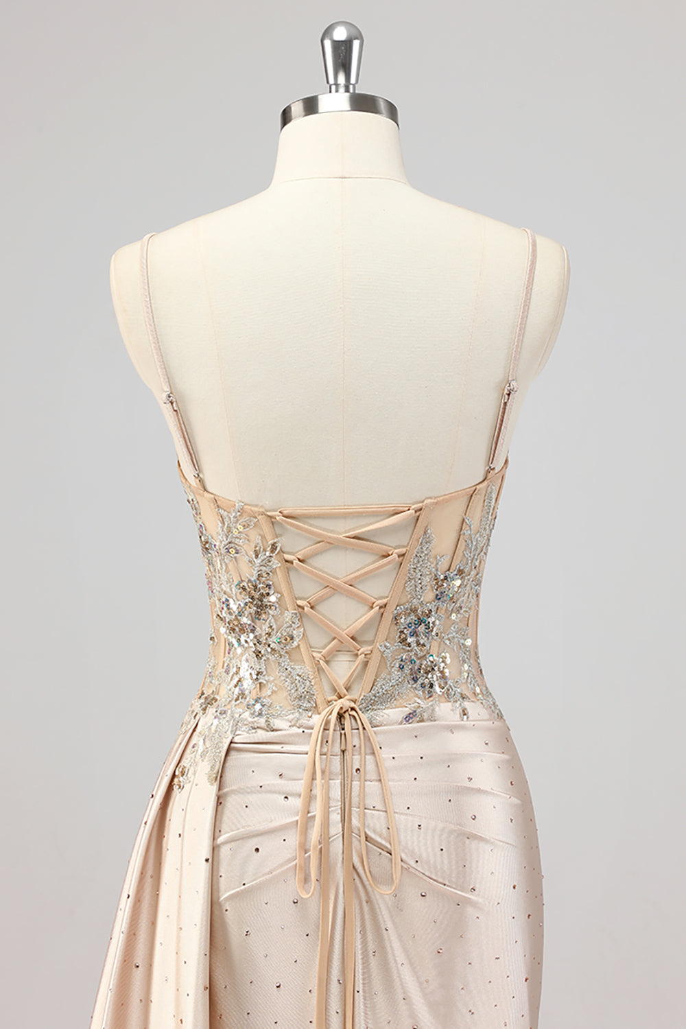 Sparkly Champagne Mermaid Corset Long Formal Dress with Sequins