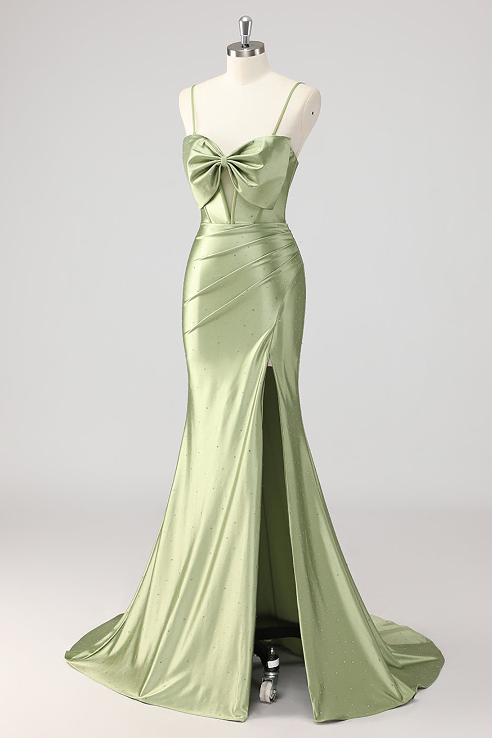 Sparkly Satin Corset Mermaid Green Beaded Long Formal Dress