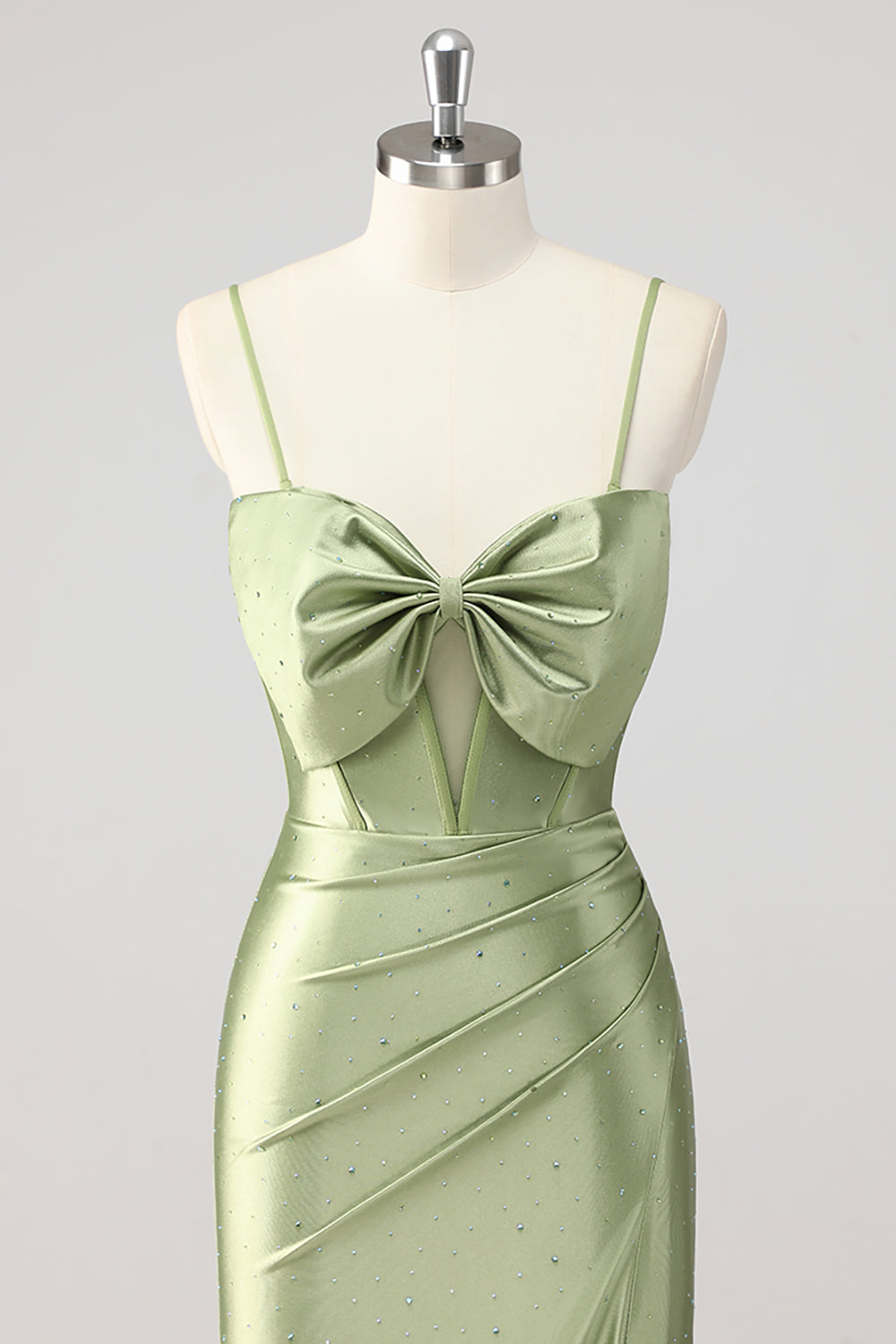 Sparkly Satin Corset Mermaid Green Beaded Long Formal Dress