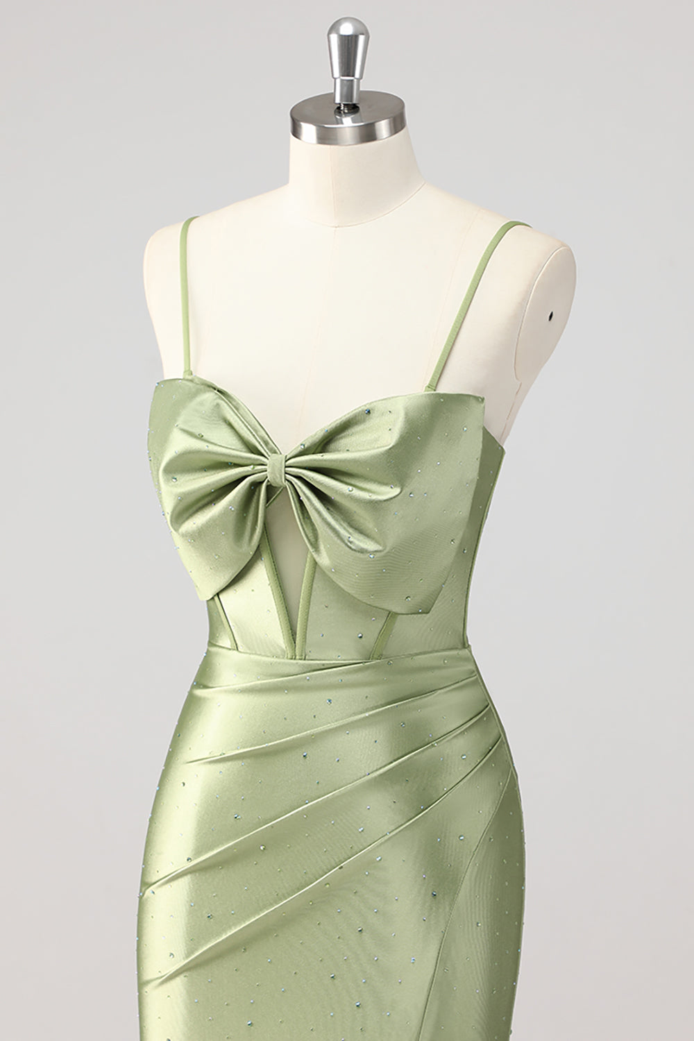 Sparkly Satin Corset Mermaid Green Beaded Long Formal Dress