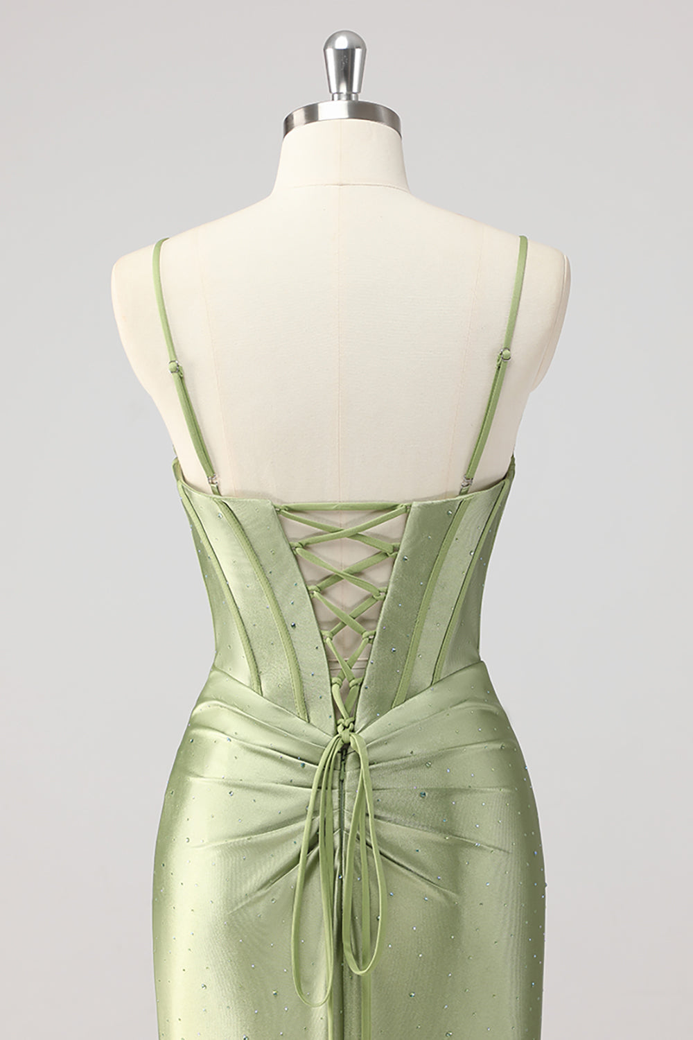 Sparkly Satin Corset Mermaid Green Beaded Long Formal Dress