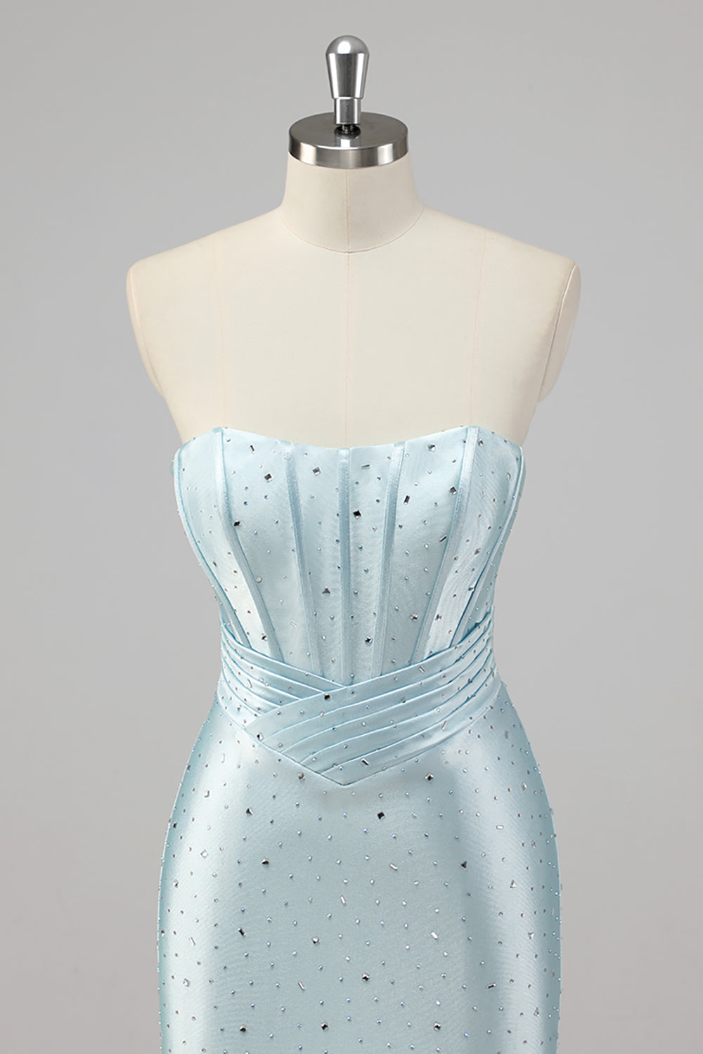 Sparkly Blue Corset Mermaid Ruffled Long Formal Dress with Slit