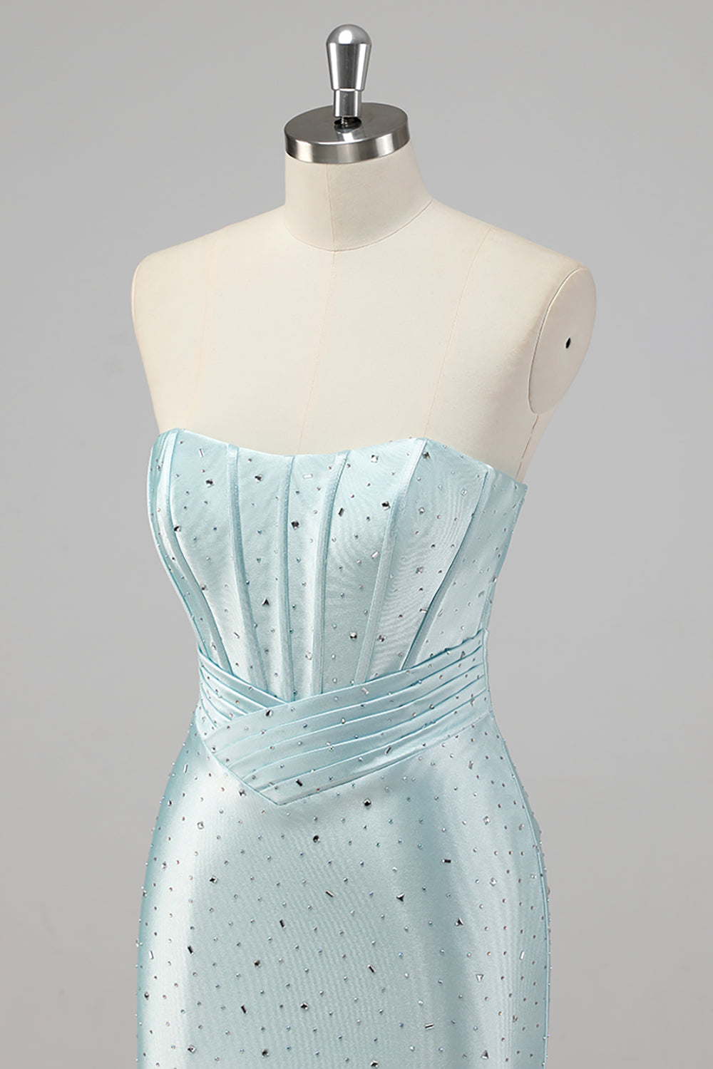 Sparkly Blue Corset Mermaid Ruffled Long Formal Dress with Slit