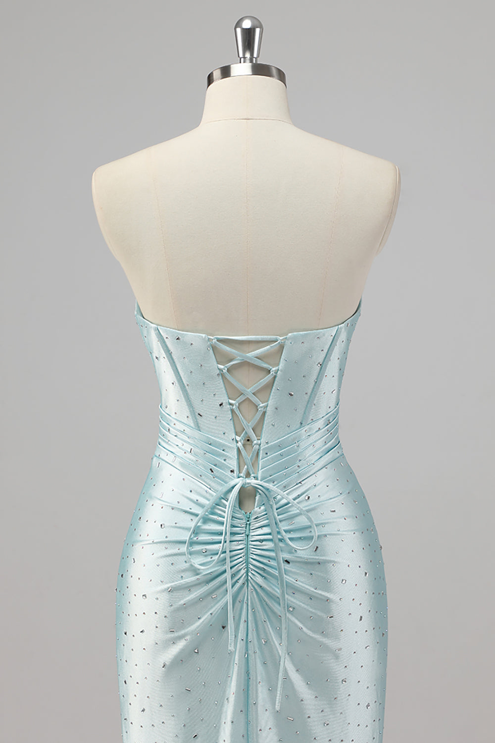 Sparkly Blue Corset Mermaid Ruffled Long Formal Dress with Slit