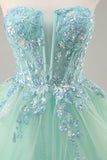 Sparkly Green Corset Ruffled Strapless Long Formal Dress