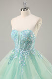 Sparkly Green Corset Ruffled Strapless Long Formal Dress