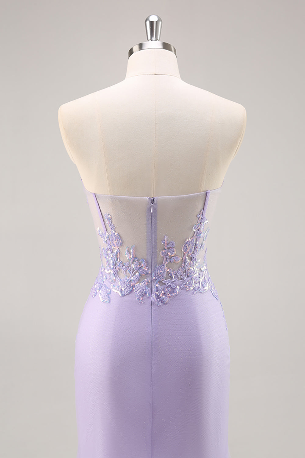 Sparkly Lilac Tulle Strapless Corset Long Formal Dress with Appliques