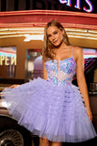 Sparkly Purple A Line Corset Tulle Tiered Homecoming Dress with Sequins