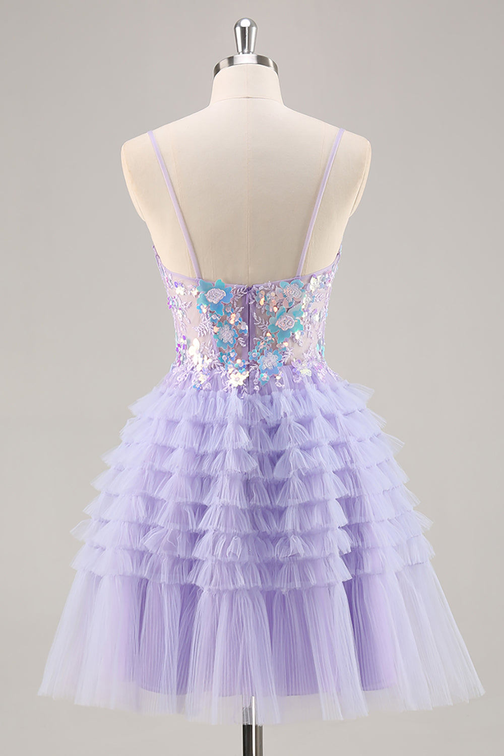 Sparkly Purple Floral Tiered Ruffled Short Corset Cocktail Dress