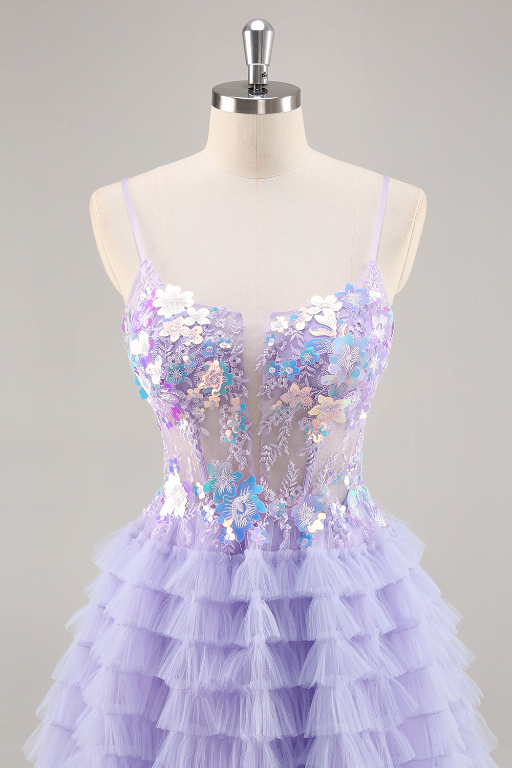 Sparkly Purple Floral Tiered Ruffled Short Corset Cocktail Dress