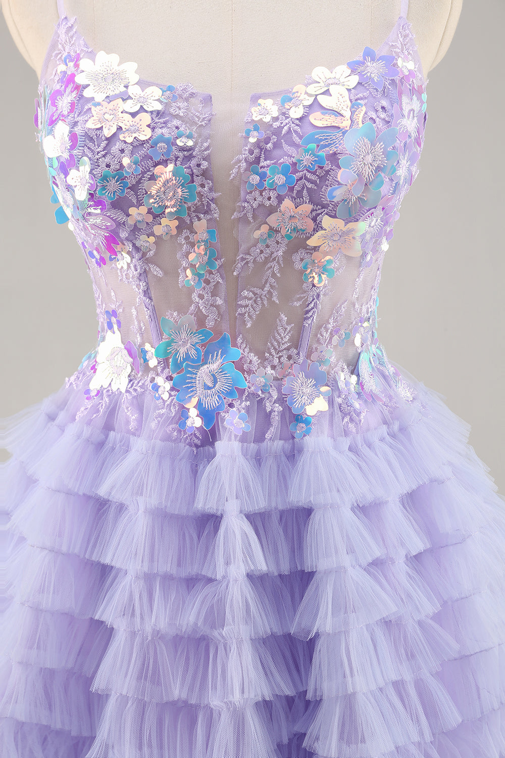 Sparkly Purple Floral Tiered Ruffled Short Corset Cocktail Dress