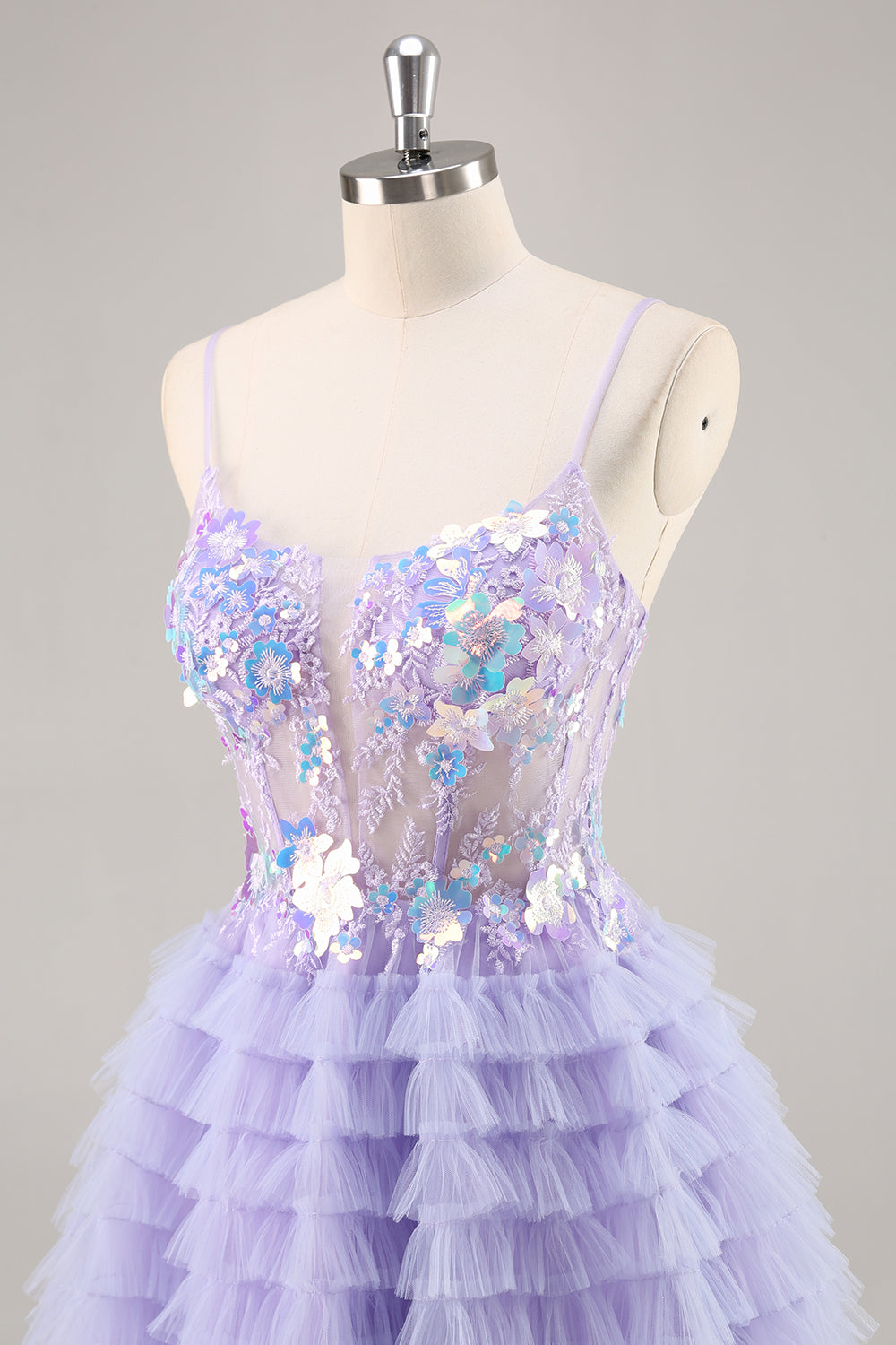 Sparkly Purple Floral Tiered Ruffled Short Corset Cocktail Dress