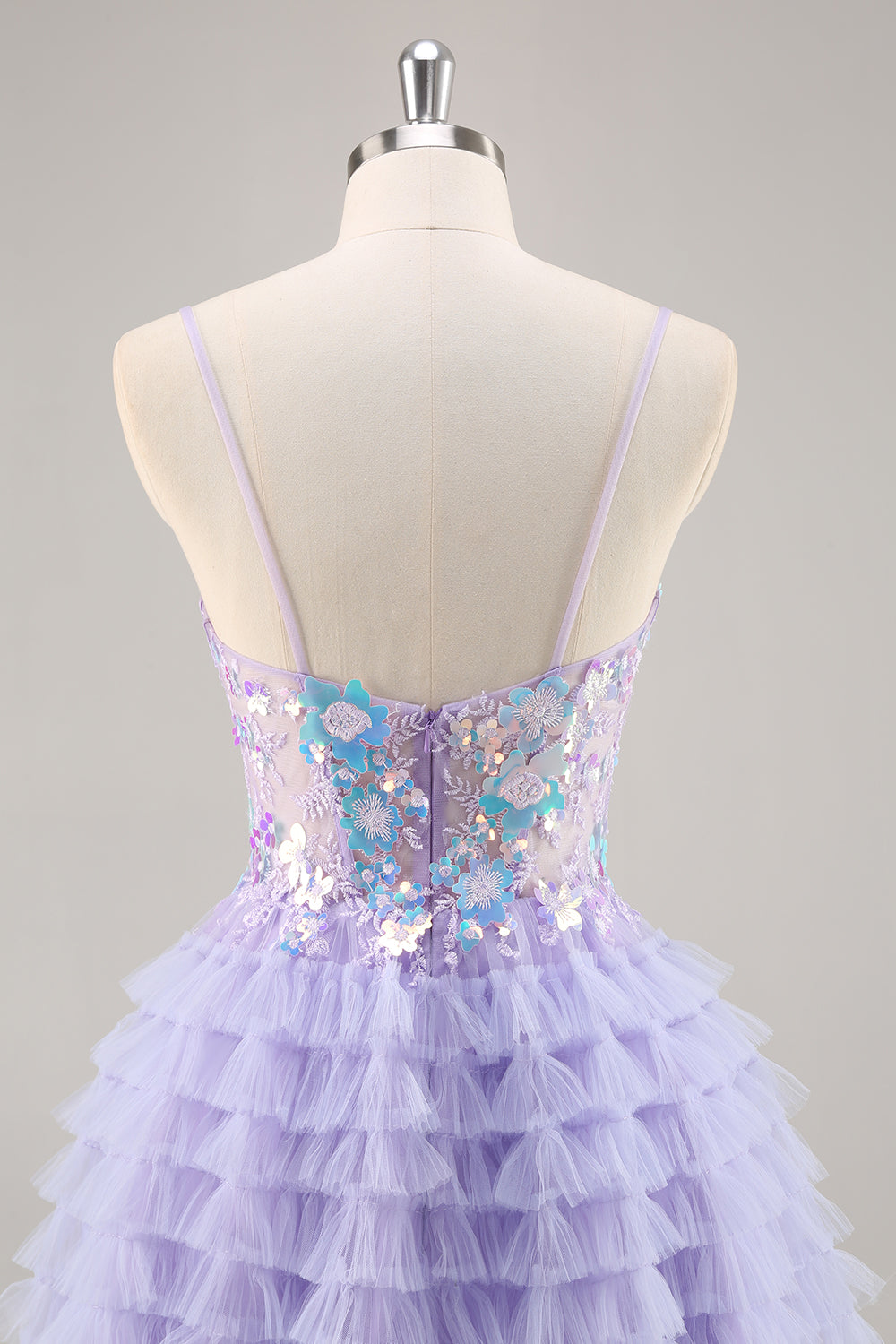 Sparkly Purple Floral Tiered Ruffled Short Corset Cocktail Dress