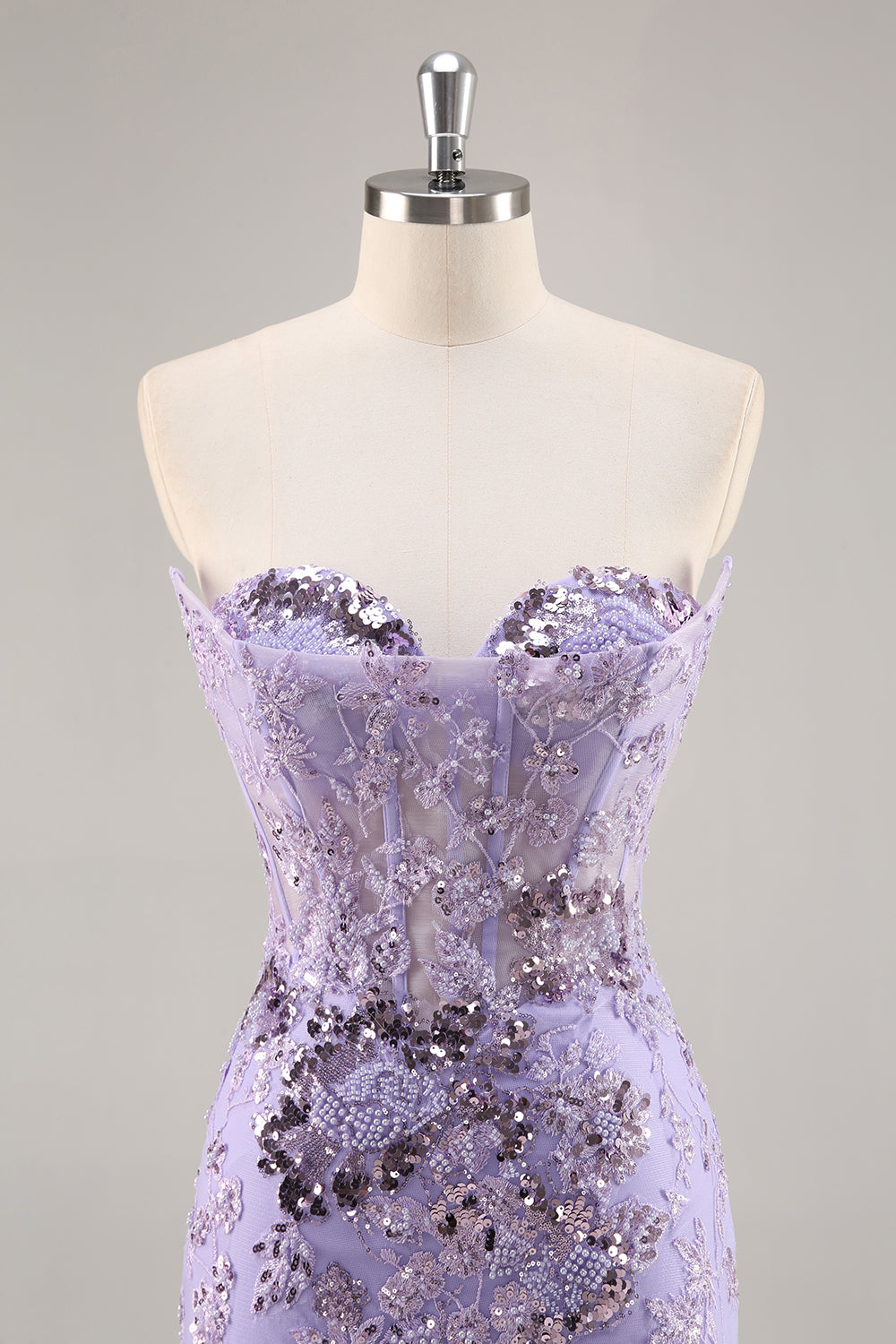Sparkly Purple Corset Floral Beaded Short Cocktail Dress with Sequins