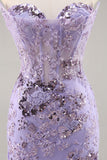 Sparkly Purple Corset Floral Beaded Short Cocktail Dress with Sequins