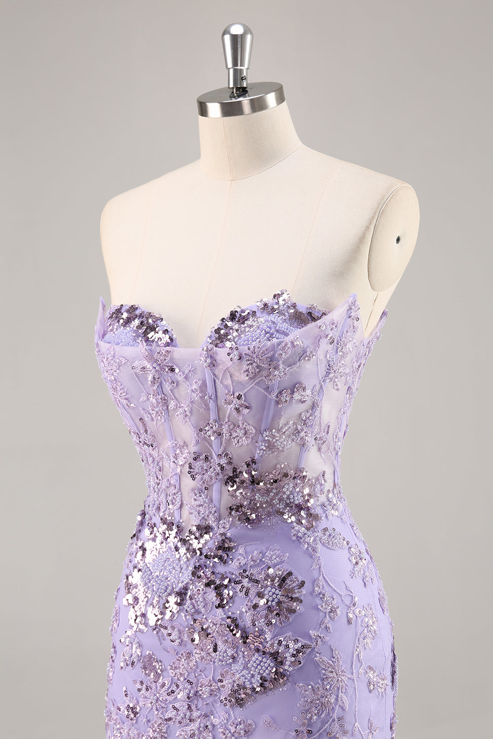 Sparkly Purple Corset Floral Beaded Short Cocktail Dress with Sequins