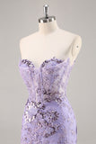 Sparkly Purple Corset Floral Beaded Short Cocktail Dress with Sequins