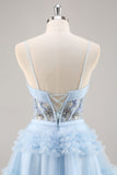 Sparkly Blue Corset Ruffled Short Cocktail Dress with Sequins