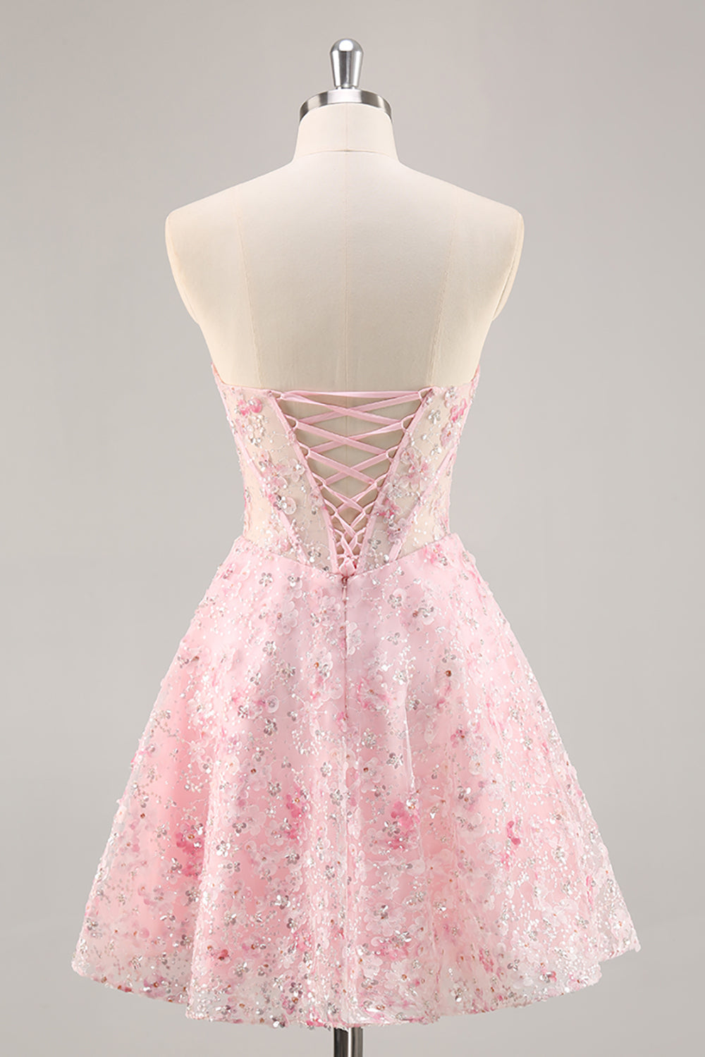 Corset Strapless A Line Pink Floral Homecoming Dress with Appliques