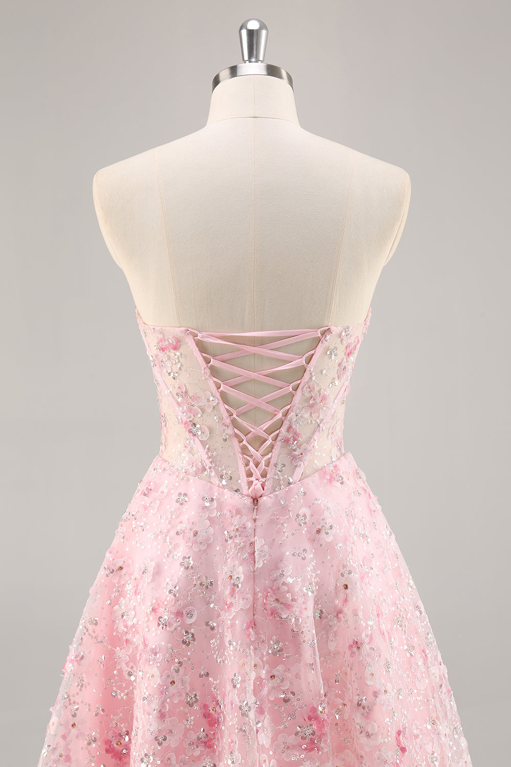 Sparkly Pink Corset Floral Short Cocktail Dress with Sequins