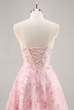 Sparkly Pink Corset Floral Short Cocktail Dress with Sequins