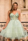 Green A Line Appliqued Corset Homecoming Dress