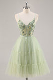 Green A Line Appliqued Corset Homecoming Dress